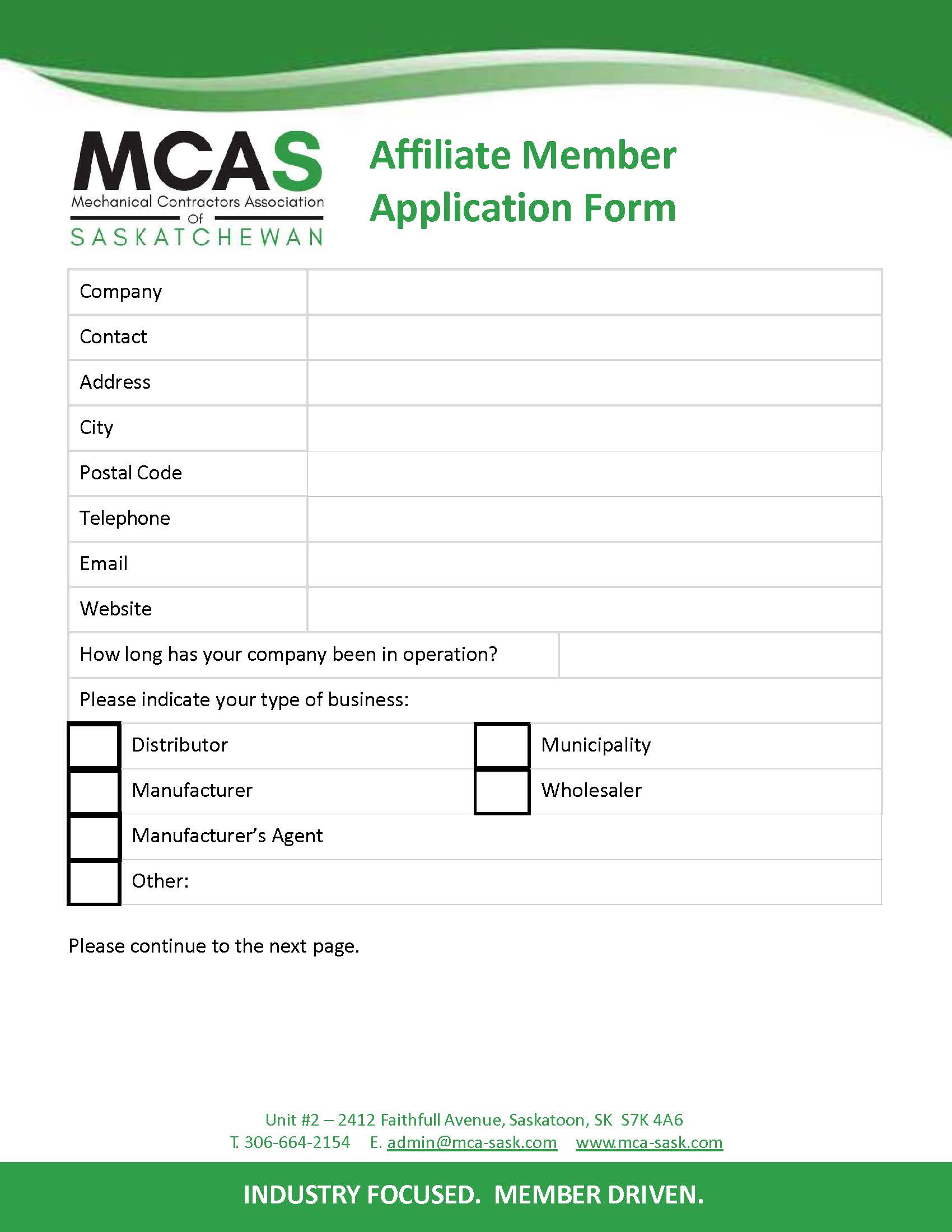 Affiliate Member Application Form Page 1