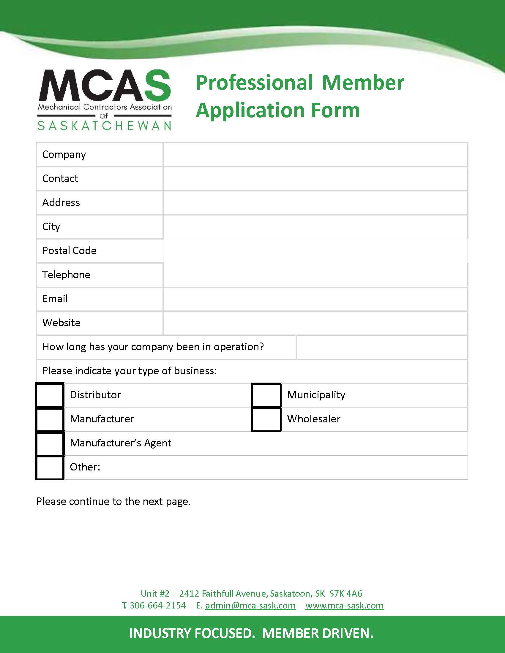 Master Professional Member Application Form