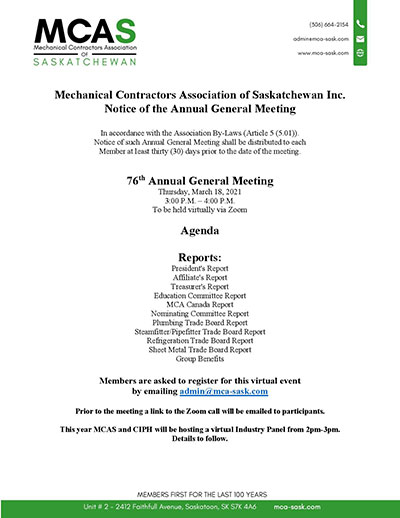 Notice of the MCAS 76th Annual General Meeting